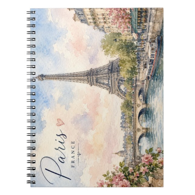 Paris France Eiffel Tower river seine  Notebook (Front)