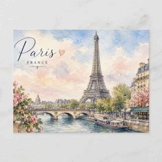 Paris France Eiffel Tower river seine  Postcard (Front)