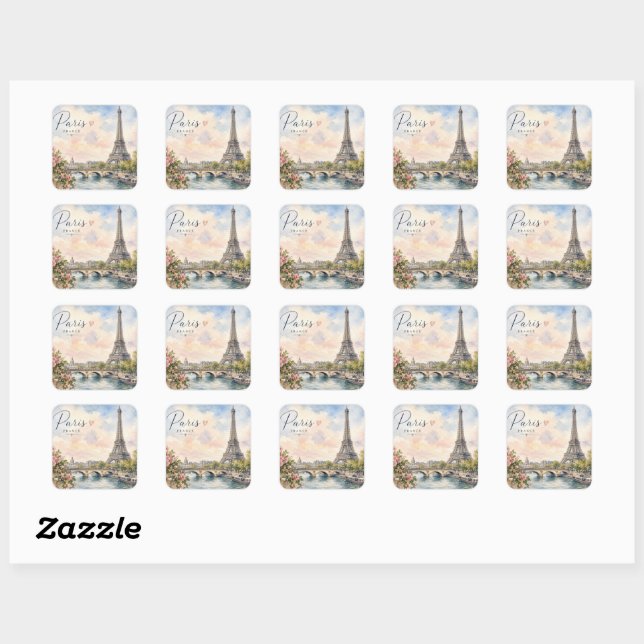 Paris France Eiffel Tower river seine  Square Sticker (Sheet)