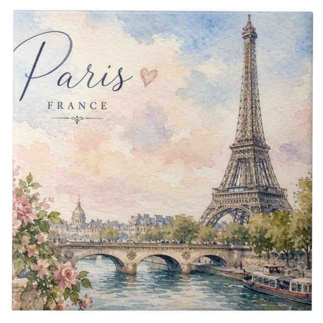 Paris France Eiffel Tower river seine  Tile (Front)