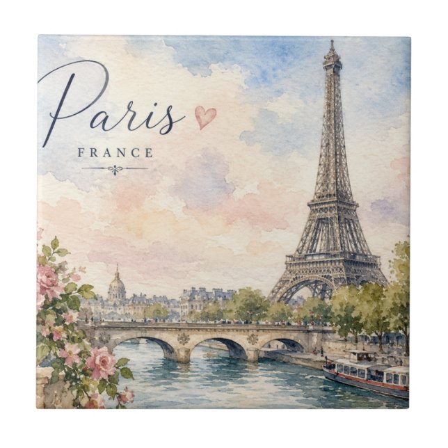 Paris France Eiffel Tower river seine  Tile (Front)