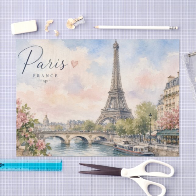 Paris France Eiffel Tower river seine  Tissue Paper (Craft)