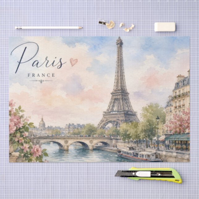 Paris France Eiffel Tower river seine  Tissue Paper (Craft)