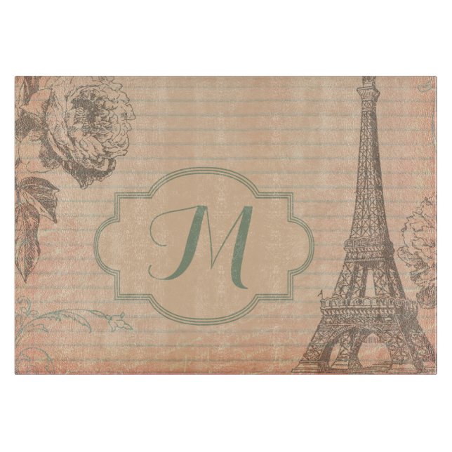 Paris France Eiffel Tower Shab Glass Cutting Board (Front)