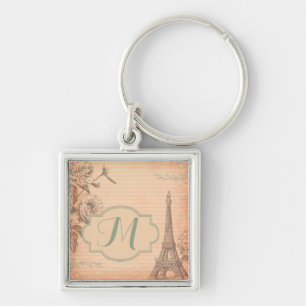 Paris France Eiffel Tower Shabby Square Keychain