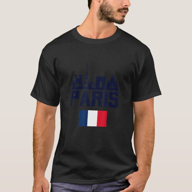 Paris France Eiffel Tower Skyline Graphic Tee Shir (Front)