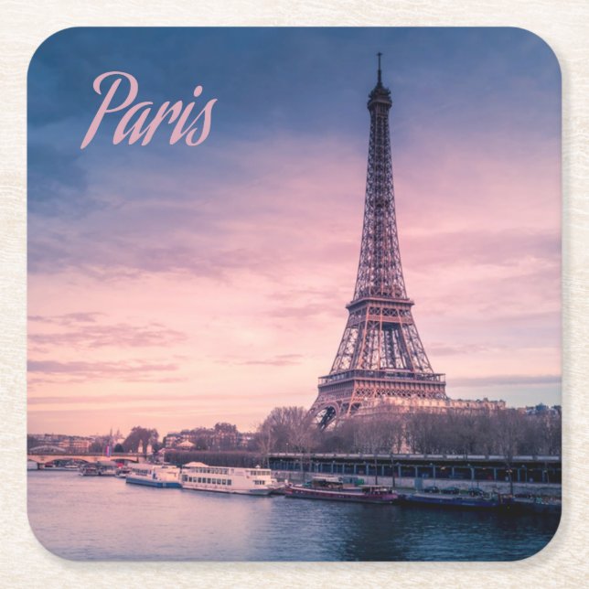 Paris France eiffel tower Square Paper Coaster (Front)