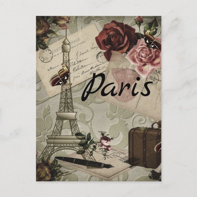 Paris France Eiffel Tower  Travel collage postcard (Front)