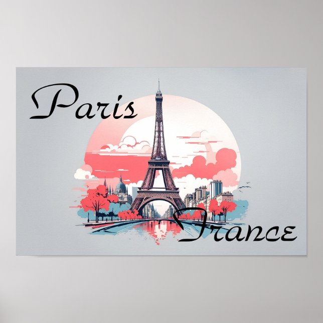Paris France Eiffel Tower Travel Poster (Front)