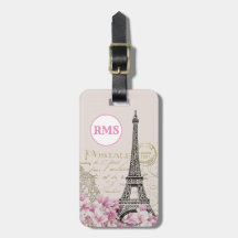 Paris France Eiffel Tower Vintage Pink Monogram