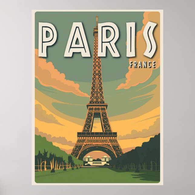 Paris France Eiffel Tower Vintage Travel Poster (Front)