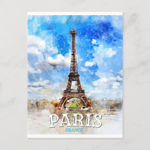 Paris France - Eiffel Tower Vintage Watercolor Invitation Postcard