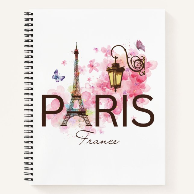 Paris France Eiffel Tower Vintange Lamp Bicycle Notebook (Front)