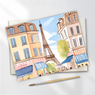 Paris France Eiffel Tower | Watercolor Card