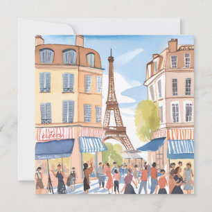 Paris France Eiffel Tower   Watercolor Card
