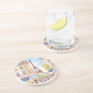 Paris France Eiffel Tower Watercolor Coaster