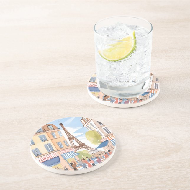 Paris France Eiffel Tower Watercolor Coaster (Side)