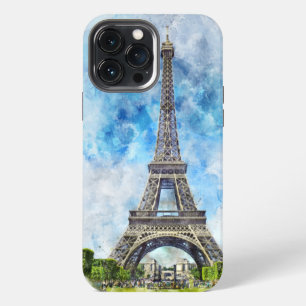 Paris France Eiffel Tower Watercolor iPhone 13 Pro Max Case