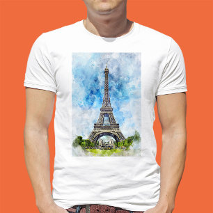 Paris France Eiffel Tower Watercolor T-Shirt