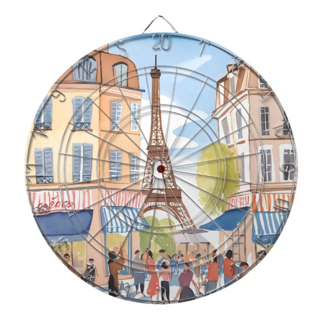 Paris France Eiffel Tower | Watercolor Travel Dartboard (Front)