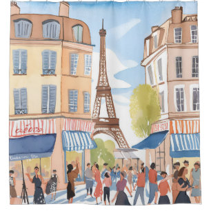Paris France Eiffel Tower   Watercolor Travel Shower Curtain