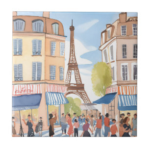 Paris France Eiffel Tower Watercolor Travel Tile