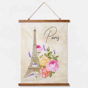 Paris France Eiffel Tower with Flowers Hanging Tapestry