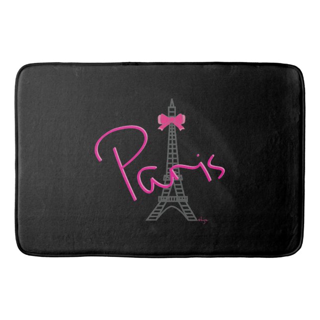 Paris, France, Eiffel Tower with pink bow, modern Bath Mat (Front)