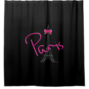 Paris, France, Eiffel Tower with pink bow, modern Shower Curtain