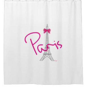 Paris, France, Eiffel Tower with pink bow, modern Shower Curtain