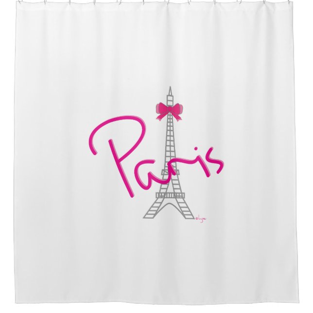 Paris, France, Eiffel Tower with pink bow, modern Shower Curtain (Front)