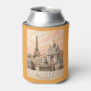 Paris France Europe Vintage 3D Textured Travel Art Can Cooler
