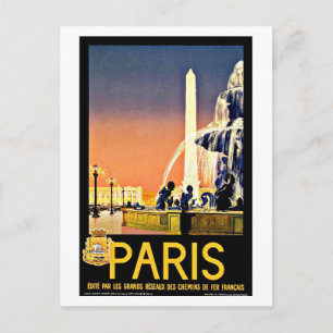 Paris France Fountain Vintage Travel Postcard