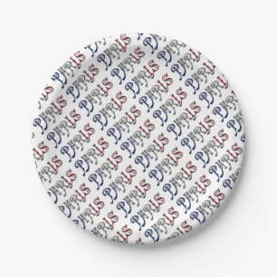 Paris France French Flag Colours Typography Paper Plate
