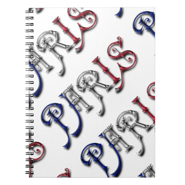 Paris France French Flag Colours Typography Spiral Notebook (Front)