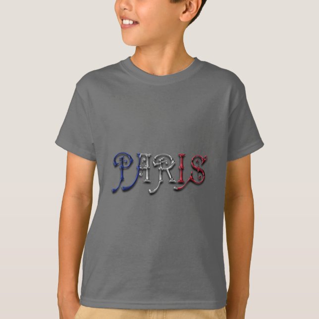 Paris France French Flag Colours Typography T-Shirt (Front)