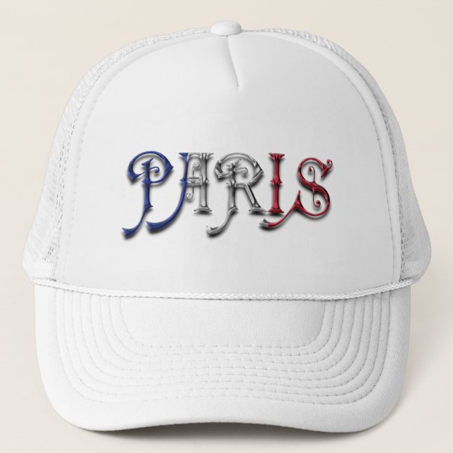 Paris France French Flag Colours Typography Trucker Hat (Front)