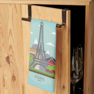 Paris France French Themed Kitchen Towel Aqua