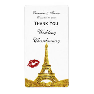 Paris France Golden Skyline Kiss #1 Wine Label TY