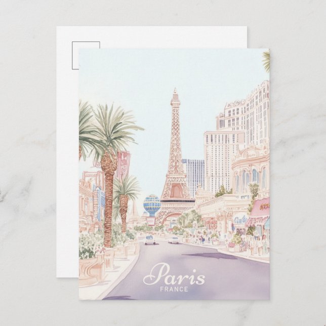 Paris France Gouache Paint Illustration Travel Postcard (Front/Back)