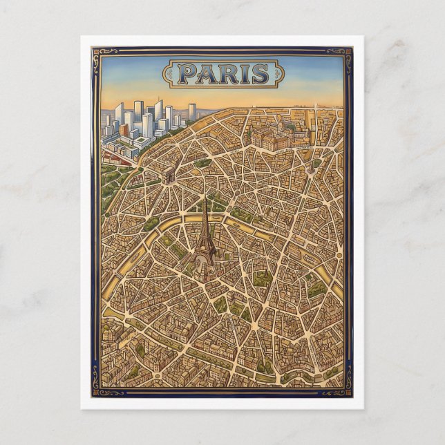 Paris France Hand-Painted Enamel Map Art Postcard (Front)