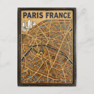 Paris France Hand-Painted Enamel Map Art Postcard