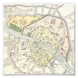 Paris, France: Historical, Vintage Map Photo Print