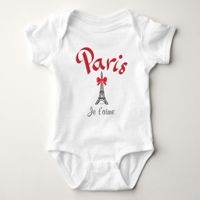 Paris, France Je t'aime, Love you Eiffel Tower Baby Bodysuit (Front)