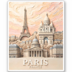 Paris France Landmarks Textured Cityscape Painting