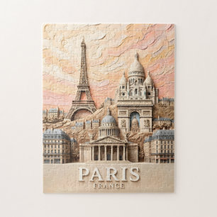Paris France Landmarks Textured Cityscape Painting Jigsaw Puzzle