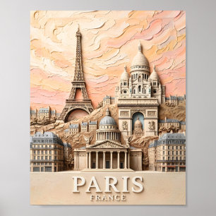 Paris France Landmarks Textured Cityscape Painting Poster
