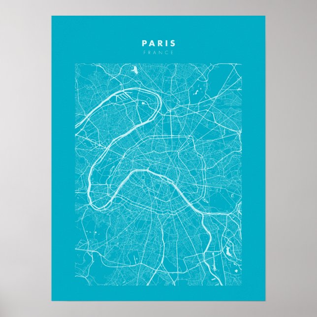 Paris - France Ligh Blue City Map Poster (Front)
