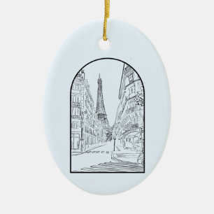 Paris, France Line Drawing Ceramic Tree Decoration