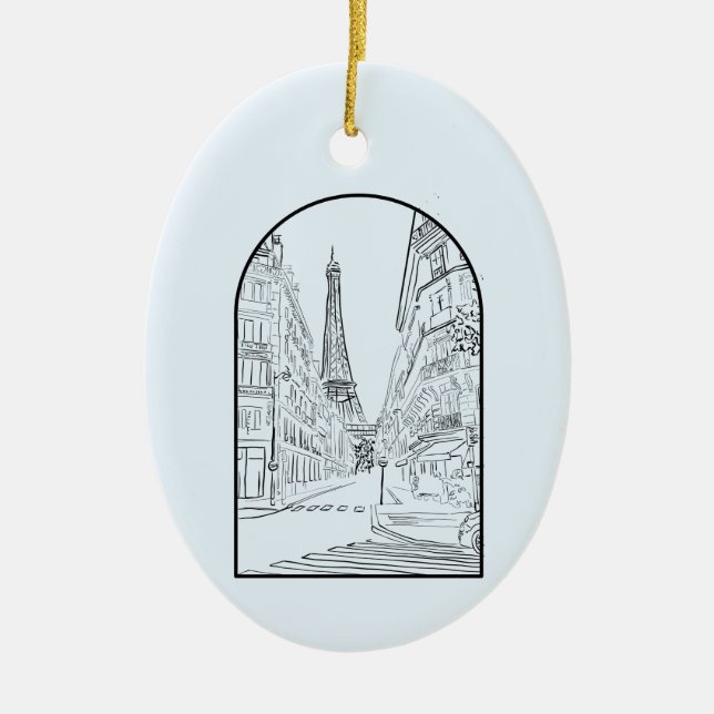 Paris, France Line Drawing  Ceramic Tree Decoration (Front)